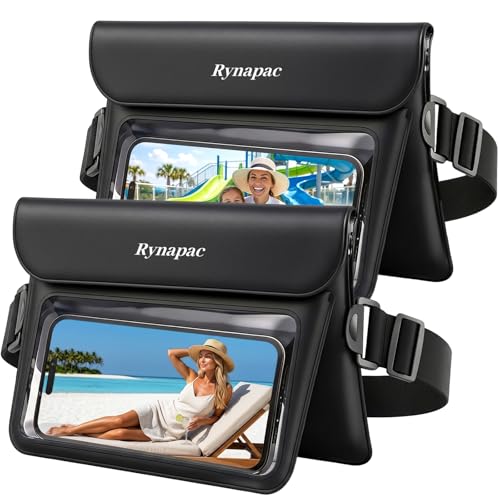 Rynapac 2 Pack Waterproof Fanny Pack for Woman Man, IPX8 Swimming Dry Belt Bag, Passport Wallet Phone Pouch Double Space, Elastic Waistband, Beach Cruise Vocation Essentials 2026 - color: Black+Black