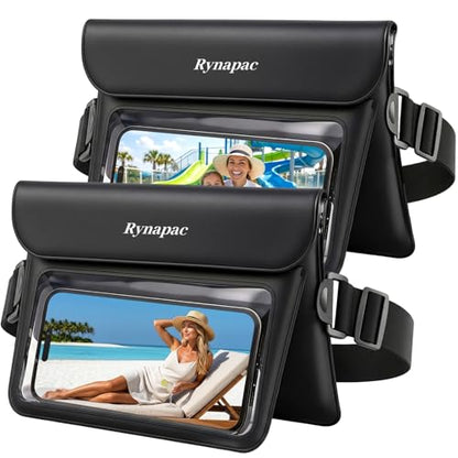 Rynapac 2 Pack Waterproof Fanny Pack for Woman Man, IPX8 Swimming Dry Belt Bag, Passport Wallet Phone Pouch Double Space, Elastic Waistband, Beach Cruise Vocation Essentials 2026 - color: Black+Black