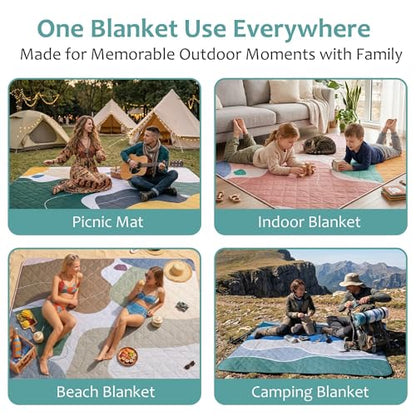 Exclusivo Mezcla Extra Large Waterproof Picnic Blankets 3 Layer, Sandproof and Foldable Outdoor Blanket for Beach Camping, Park and Travel - color: Abstract Green