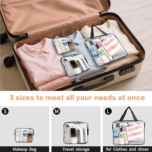 9-Piece Clear Storage Bags Set with Zipper – Large, Medium & Small Sizes – Waterproof Makeup, Toiletry, Toy Organizer Bags – Includes Label Stickers & Marker – Perfect for Travel & Kids Storage