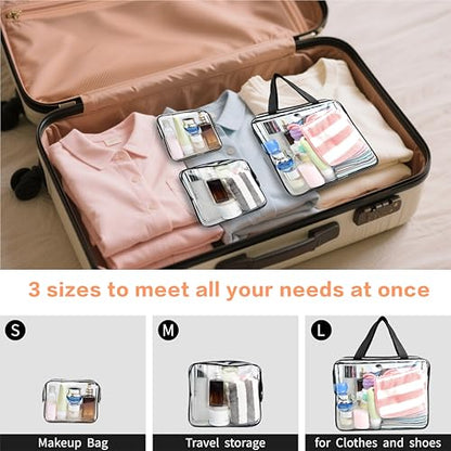 9-Piece Clear Storage Bags Set with Zipper – Large, Medium & Small Sizes – Waterproof Makeup, Toiletry, Toy Organizer Bags – Includes Label Stickers & Marker – Perfect for Travel & Kids Storage