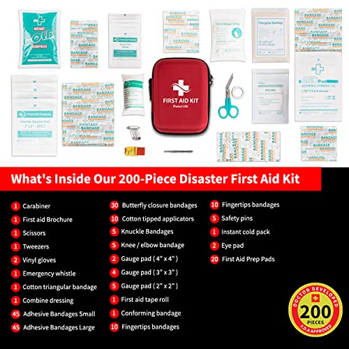 Protect Life Survival First Aid Kit for Home/Business, Camping Survival Kits | Mini Travel First Aid Kit | Camping Equipment | Small Kits for Car | Outdoor Emergency Survivals Pack - 200pcs - size: 200 Pieces Kit (Hard Case)