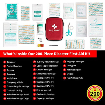 Protect Life Survival First Aid Kit for Home/Business, Camping Survival Kits | Mini Travel First Aid Kit | Camping Equipment | Small Kits for Car | Outdoor Emergency Survivals Pack - 200pcs - size: 200 Pieces Kit (Hard Case)