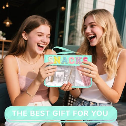 Siwara Snack Bags Clear Pouch Travel Makeup Bag Chenille Letter Bags for Zipper Pouch Clear Cosmetic Bag Clearly Tote Bag Makeup Travel Bags for Women - color: Green-Snack