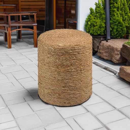 Wimarsbon Natural Seagrass Foot Stool, Hand Weaving Round Ottoman, for Living Room, Outdoor Seat (Natural) - color: 14inch Natural Cattail
