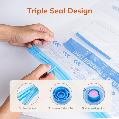 MONVANE Vacuum Storage Bag Set with Cordless Electric Air Pump, 8 Pack(45 * 35cm) Double Zip Seal Space Saver Bag, Vacuum Sealer Bags for Travel and Outdoor Storage