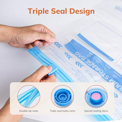 MONVANE Vacuum Storage Bag Set with Cordless Electric Air Pump, 8 Pack(45 * 35cm) Double Zip Seal Space Saver Bag, Vacuum Sealer Bags for Travel and Outdoor Storage