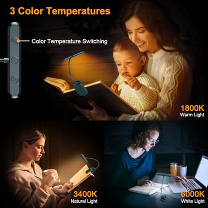 Gritin Rechargeable Book Light for Reading in Bed with 19 LED &Memory Function-Eye Caring 3 Color Temperatures,5 Brightness Levels,90 Hrs Runtime Flexible Goose Neck Clip on Light-Aquamarine - color: Aquamarine