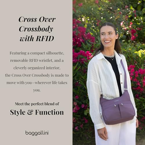 Baggallini Crossbody Travel Bag 11x8.5 Lightweight Water-resistant Nylon Handbag - color: Black Python Emboss