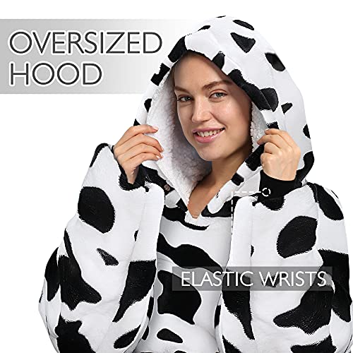 Catalonia Oversized Blanket Hoodie Sweatshirt, Wearable Sherpa Blanket Pullover, Gift for Her - color: Dalmatian
