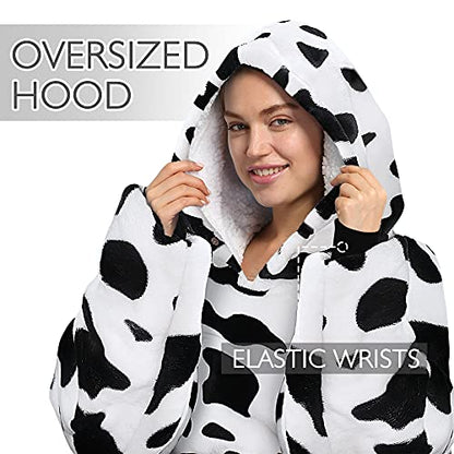 Catalonia Oversized Blanket Hoodie Sweatshirt, Wearable Sherpa Blanket Pullover, Gift for Her - color: Dalmatian