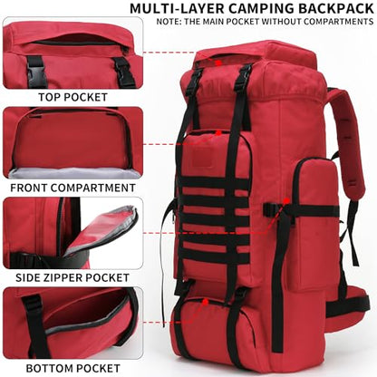 Hiking Backpack for Men 70L/100L Camping Backpack Military Rucksack Molle 3 Days Assault Pack for Climbing | Camping Backpack - color: 70l-red