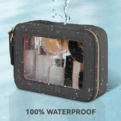 Prite Clear Makeup Bag Cosmetic Organizer Case Waterproof Travel Toiletry Bag Skincare Pouch with Golden Zipper(Black) - color: Black, size: Standard - Single Layer