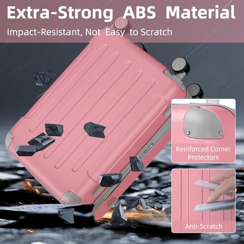 LARVENDER Luggage Sets 6 Piece Hardshell Expandable Suitcases with Spinner Wheels TSA Lock, Lightweight ABS Travel Carry On Luggage Set for Women, Pink Grey - color: Pink Grey 6pcs, size: 6 piece set