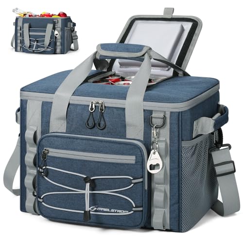 Maelstrom Soft Sided Cooler Bag, 30/40 Can Collapsible Insulated Ice Chest, Large Leakproof Portable Storage for Camping, Travel, Kayaking & Beach - color: 6.Blue with lid, size: 30 Can