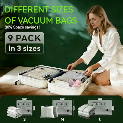 Vacuum Bags for Travel - USB Electric Pump, 9 Pack Carry-on Size Vacuum Seal Bags for Clothing - Space Saver Vacuum Storage Bags for Luggage, Travel Essentials. - style: 9 bags + USB pump