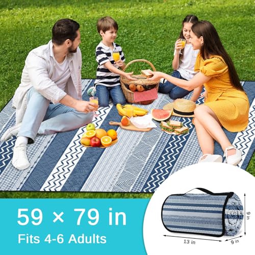 Waterproof Picnic Outdoor Blanket, 79" x 59" Sandproof Foldable Large Picnic Blanket for Beach, Camping, Park, Travel, Concert, Great Gift for Families and Couples(Geometric Texture) - color: Geometric Texture
