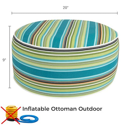 Inflatable Outdoor Ottoman,20"x9" Portable Patio Pouf,Water Resistant,Fade-Resistant,Round Blow Up Footrest Stools for Home Garden Camping Travel(Green Stripe) - color: Green Stripe