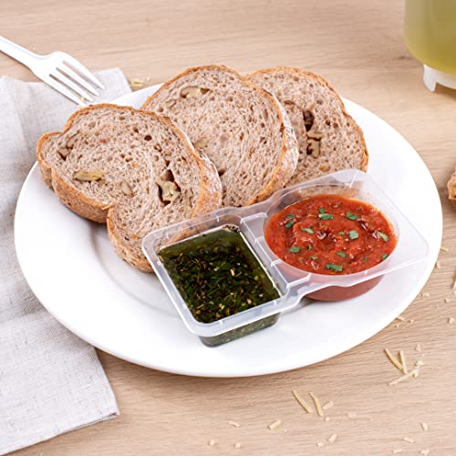 Futura 5 Ounce Snack Containers, 100 Microwavable Sauce Containers - 2 Compartments, Hinged Lid, Clear Plastic Portion Cups, For Condiments Or Dips - Restaurantware - size: 5 oz