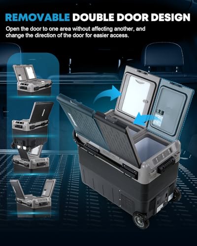 Kohree 12V Car Refrigerator, 53 Quart (50L) Portable Refrigerator, Dual Zone -4℉-68℉ Car Fridge Portable Freezer 12/24V DC and 100-240V AC for RV, Camping,Travel - size: 53Qt Dual Door