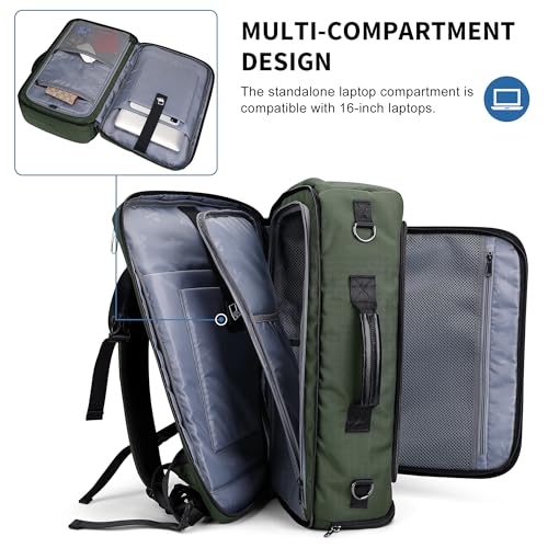 WITZMAN Travel Backpack for Men 35L Carry-on Laptop Backpack Luggage Fit 16 inch TSA Friendly Flight Approved with Shoe Compartment for Airplanes（B718 Army Green） - color: Army Green
