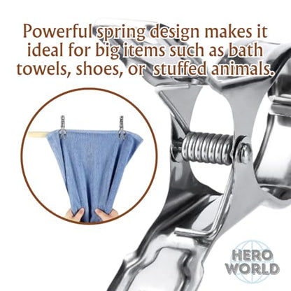 Stainless Steel Windproof Laundry Clips – Heavy-Duty Clothes Pins Rust-Resistant Twin-Prong Towel & Bath Towel Clips (12, 3.5") - size: 3.5"