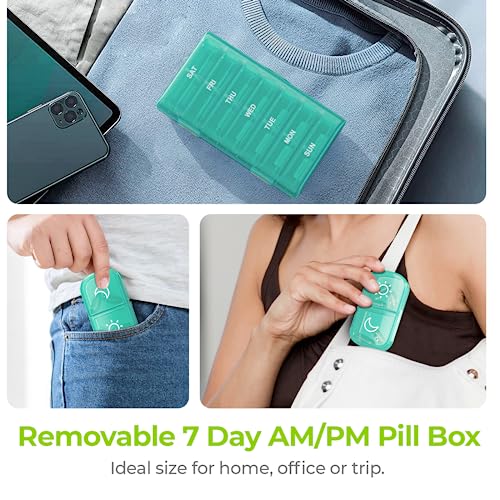AUVON XL Weekly Pill Organizer 2 Times a Day, Pill Box 7 Day with One-Side Large Openings for Easy to Use, Cyan AM PM Pill Case for Medication, Vitamins, Fish Oils, Supplements - color: Cyan