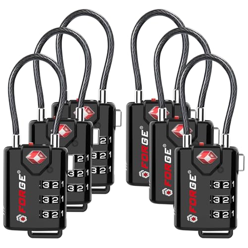 Open Alert TSA Approved Luggage Locks, 6 Pack, Easy Read Dials with Alloy Body. - color: Black 6 Pack