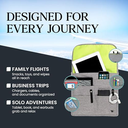 SO~MINE Airplane Pocket Organizer | Tray Table Cover | In Flight Seat Back Organizer Bag | Commuter Essential Travel Bag | Media Pouch For Flying | Travel Gift | Attaches To Luggage - color: Ash and Lime