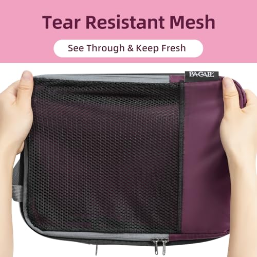 BAGAIL 4 Set/6 Set/8 Set Compression Packing Cubes Travel Accessories Expandable Packing Organizers (Half Mesh, 6-Burgundy) - color: 6-Burgundy, style: Half Mesh