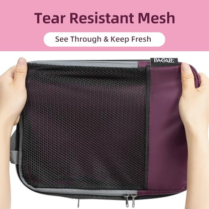 BAGAIL 4 Set/6 Set/8 Set Compression Packing Cubes Travel Accessories Expandable Packing Organizers (Half Mesh, 6-Burgundy) - color: 6-Burgundy, style: Half Mesh