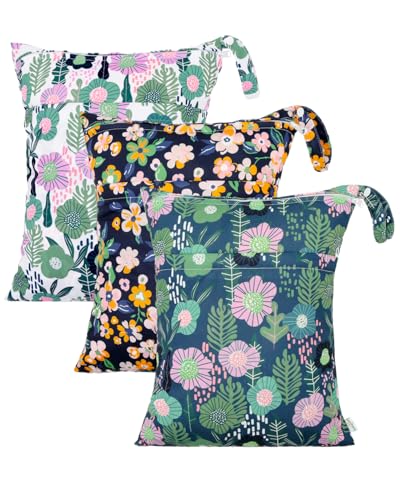 babygoal Floral Wet Dry Bags 3 Pack, Waterproof Travel Bags for Swimsuits, Beach, Pool, Gym,Food Storage and Wet Clothes,3LN45-B - color: Flowers#45