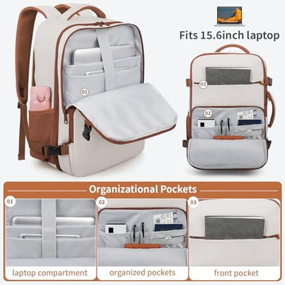 ZOMFELT Travel Backpack for Women Men, Carry On Backpack, TSA 15.6inch Laptop Backpack Flight Approved, Personal Item Travel Bag Nurse Bag Casual Daypack for Weekender Business Trip, Khaki White - color: Khaki White