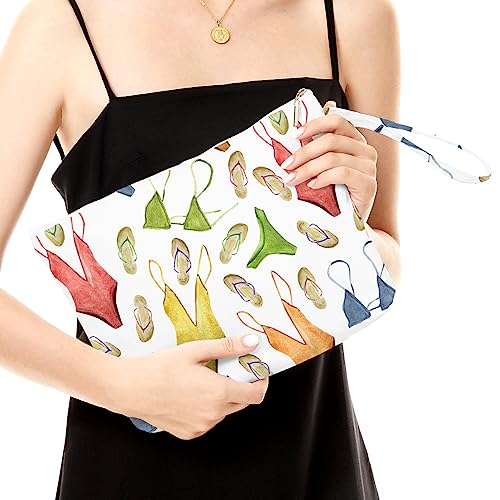 Fokongna Travel Makeup Bag - Wet Dry Bag for Swimsuit, Beach Pool Diapers, Dirty Yoga Gym Clothes - Zipper Pouch for Women, Sister, Friends - Ocean Sea Shells Beach Starfish - color: Swimsuit Flip Flops