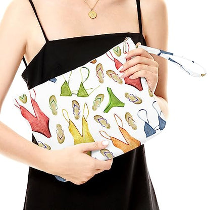 Fokongna Travel Makeup Bag - Wet Dry Bag for Swimsuit, Beach Pool Diapers, Dirty Yoga Gym Clothes - Zipper Pouch for Women, Sister, Friends - Ocean Sea Shells Beach Starfish - color: Swimsuit Flip Flops