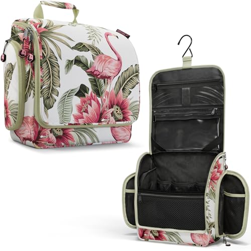 VENTURE 4TH Hanging Travel Toiletry Bag for Women & Men – Large Toiletry Organizer with 17 Compartments, Removable TSA Pouch, Travel Wash Bag for Toiletries, Makeup & Shaving Kit (Pink Flamingo) - color: Pink Flamingo