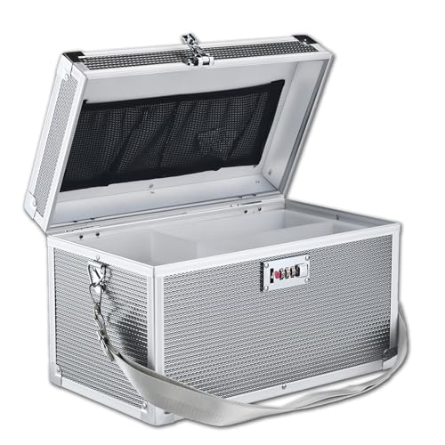 Combination Lock Box with Handle, Portable Multipurpose Locking Storage Case, Home Outdoor Security Lockbox, Organizer for Accessories Medicine Cosmetics Toys Tools (Diamond Silver, Large) - color: Diamond Silver, size: Large
