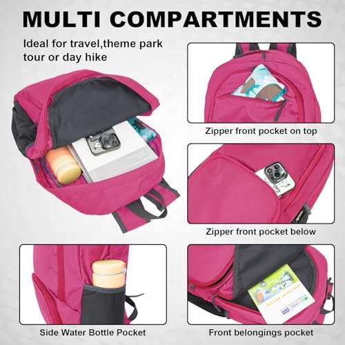 HOLYLUCK 20L lightweight packable Hiking Daypack Foldable Backpack for Men Women Small Travel Outdoor Foldable Shoulder Bag-pink - color: Pink