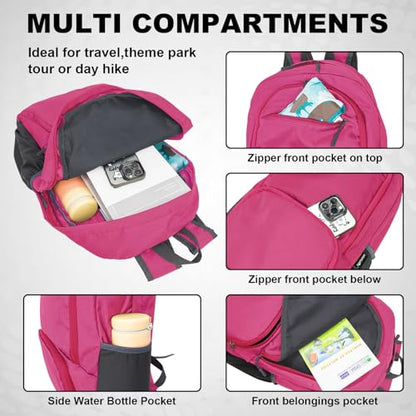HOLYLUCK 20L lightweight packable Hiking Daypack Foldable Backpack for Men Women Small Travel Outdoor Foldable Shoulder Bag-pink - color: Pink