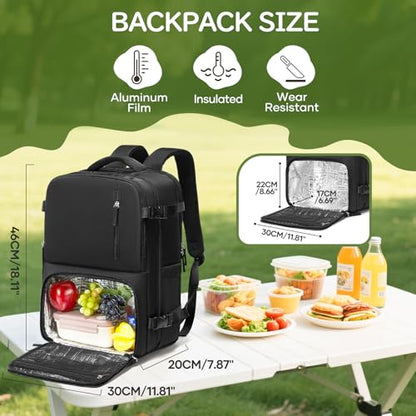 Lunch Backpack with Insulated Cooler Box, Large 17 inch Laptop Backpack for Men Women, Water Resistant Work Bag with Lunchbox Compartment for Teacher Nurse, Black