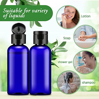 Eccliy 100 Pack 2 oz Plastic Bottles Travel Lotion Bottle Squeeze Container Plastic Bottles with Caps Small Travel Empty Refillable Toiletry Containers for Liquid Lotion Creams with 5 Funnels(Blue) - color: Blue, size: 2 oz