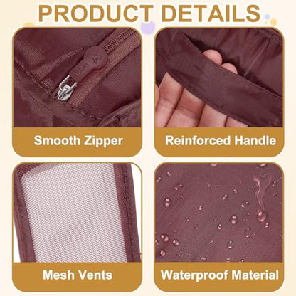 Foldable Travel Shoe Bag, Waterproof Shoe Pouches Organizer with Handle Travel Packing Cubes -Fitting for Storing (Sneakers/Sandals/Fitness Shoes) 2 Pcs & Dark Red/Navy Blue - color: Dark Red/Navy Blue