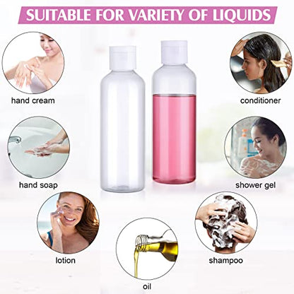 50 Pcs 3.4 oz Travel Bottles for Toiletries TSA Approved Leakproof Plastic Empty 100 ml Travel Size Bottles Bulk Refillable Squeeze Clear Container for Cosmetic Shampoo Liquids(Clear, White)