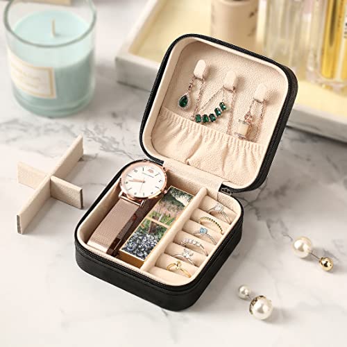 ZPROW Travel Jewelry Case, Mini Portable Jewelry Travel Boxes, Small Jewelry Organizer for Rings, Earrings, Pendants, Watches, Necklaces, Lipsticks Organizer Storage Holder Case (Black) - color: A1 - Black 1 Pack