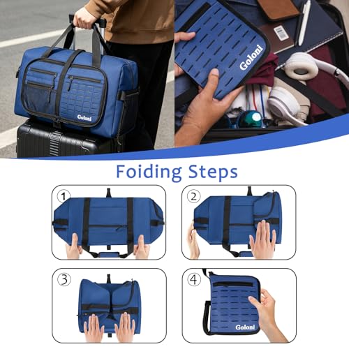 Foldable Travel Duffle Bag,Duffle Bag with Shoes Compartment and Adjustable Strap,Large Packable Travel Bags for Men Women,Waterproof Duffel Bag - color: Blue