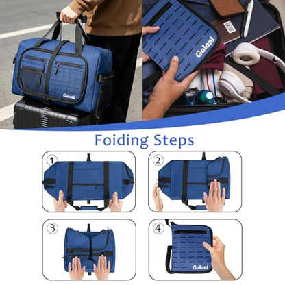Foldable Travel Duffle Bag,Duffle Bag with Shoes Compartment and Adjustable Strap,Large Packable Travel Bags for Men Women,Waterproof Duffel Bag - color: Blue