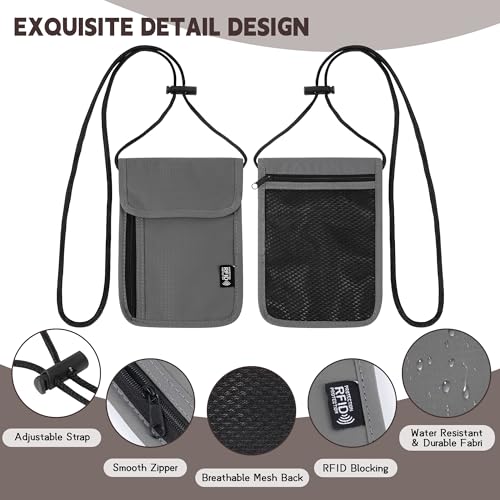 Likesing 5.5" L x 7.9" W Travel Neck Wallet, RFID Blocking Passport Holder, Security Lightweight Passport Travel Wallet, Neck Pouch Gifts for Women Men(Grey) - color: Grey
