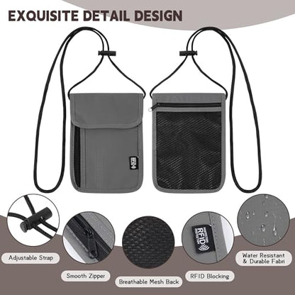 Likesing 5.5" L x 7.9" W Travel Neck Wallet, RFID Blocking Passport Holder, Security Lightweight Passport Travel Wallet, Neck Pouch Gifts for Women Men(Grey) - color: Grey