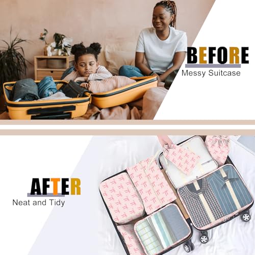 8 Set Packing Cubes for Travel Suitcase Organizer Bags Luggage Packing Cubes Set Travel Essentials Accessories Gifts for Women - color: Pink Bow