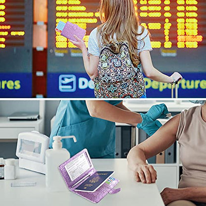 ACdream Unisex Faux Leather Passport and Vaccine Card Holder, Glitter Purple, RFID Blocking, Protects Valuable Information - color: Glitter Purple